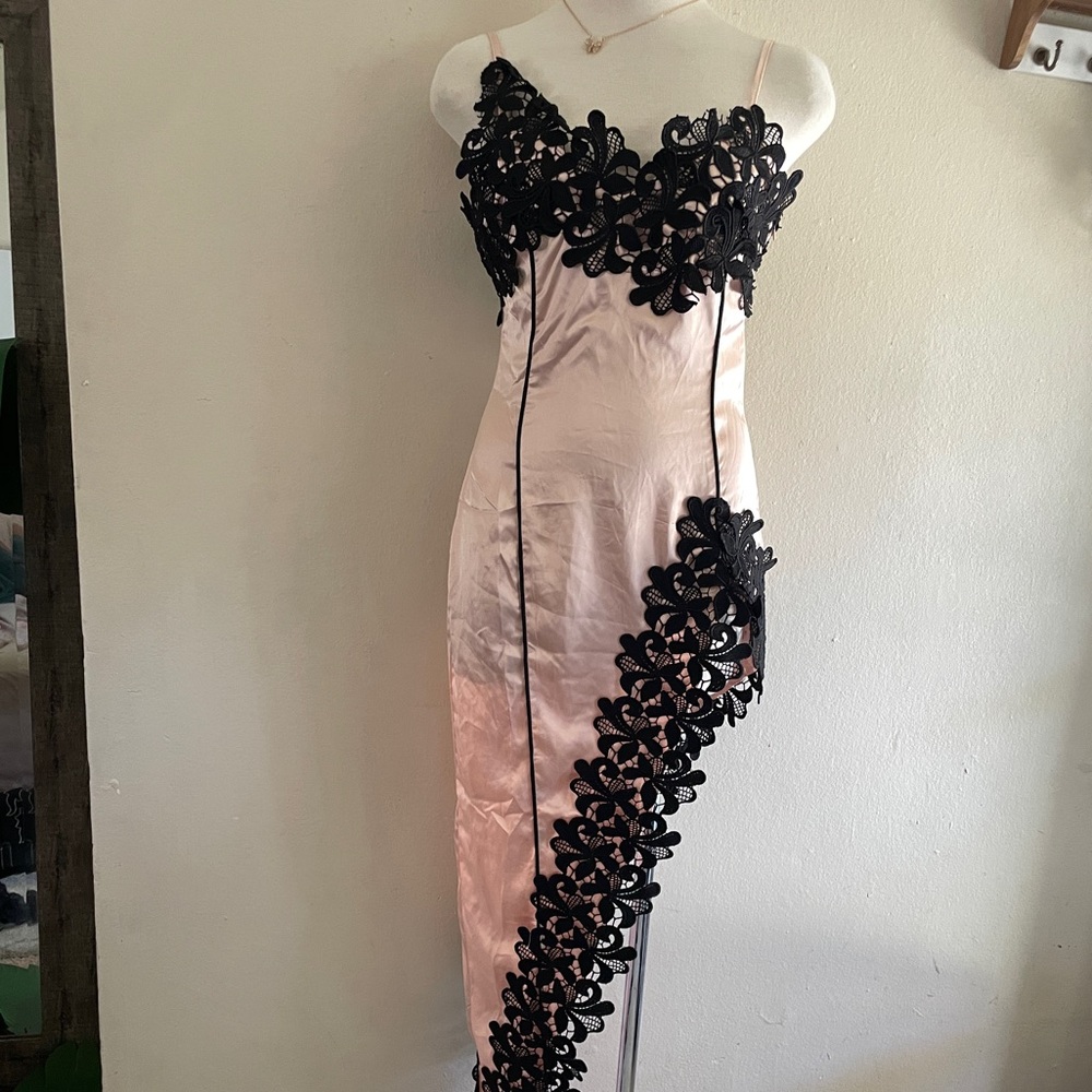 Fashion Nova Asymmetrical Black and Pink Dress